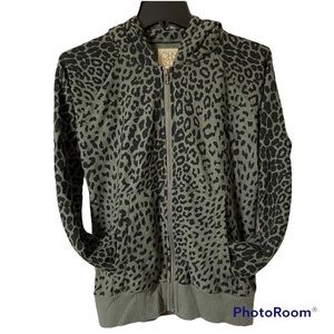 Chaser Olive Animal Print Full Zip Hooded Sweatshirt Size XS